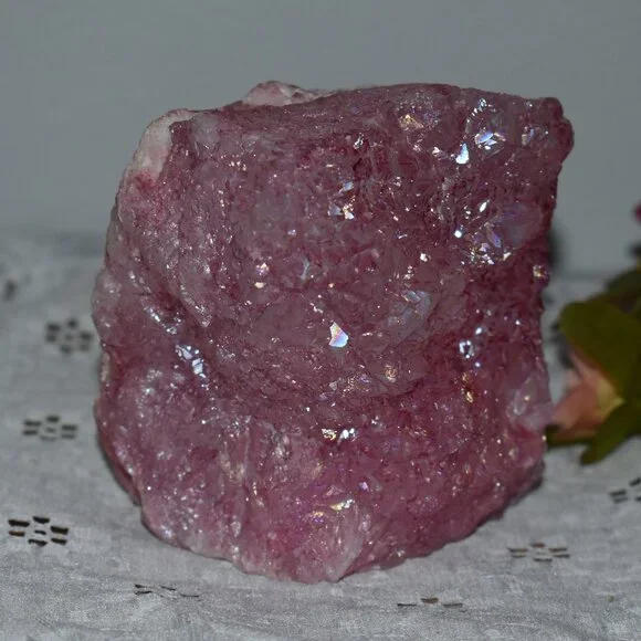 Large OOAK Pink Dyed Natural Aura Quartz Crystal Cluster - witchy mystical decor